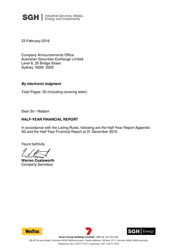 Thumbnail Seven Group Holdings
 (SGH) Half-year Report 2016-h1