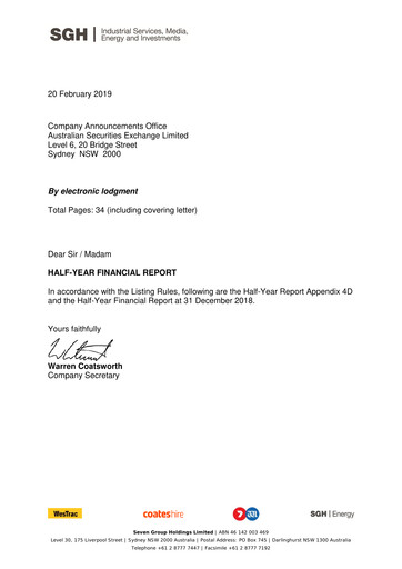 Thumbnail Seven Group Holdings
 (SGH) Half-year Report 2019-h1