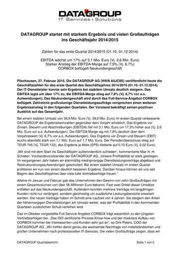 Thumbnail DATAGROUP SE Quarterly Report 2014-2015-q1
