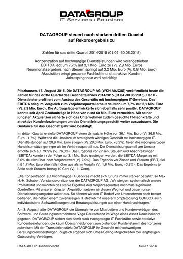 Thumbnail DATAGROUP SE Quarterly Report 2014-q3