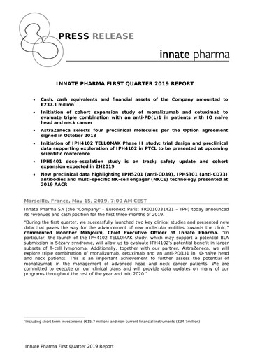 Miniature Innate Pharma
 Rapport trimestriel 2019-q1