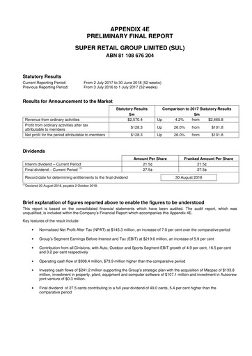 Thumbnail Super Retail Group Financial Statement 2018