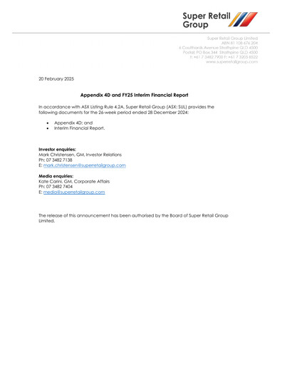 Thumbnail Super Retail Group Half-year Report 2025-h1