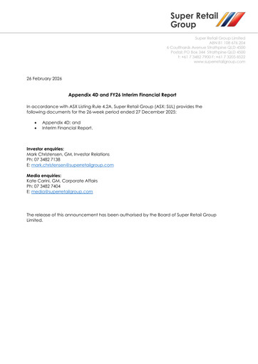 Thumbnail Super Retail Group Half-year Report 2026-h1