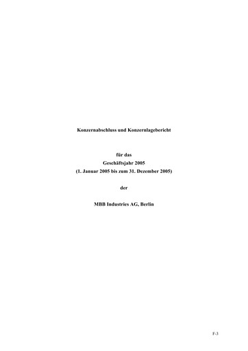 Thumbnail MBB SE Financial Report 2005