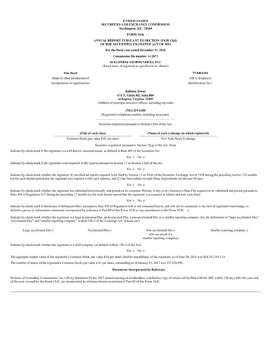 Thumbnail AvalonBay Communities Financial Report 2016