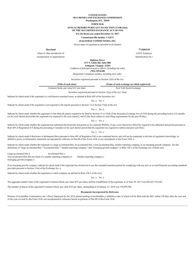 Thumbnail AvalonBay Communities Financial Report 2017