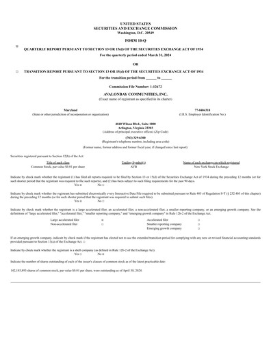 Thumbnail AvalonBay Communities Quarterly Report 2024-q1
