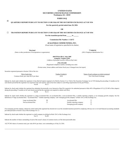 Thumbnail AvalonBay Communities Quarterly Report 2026-q2