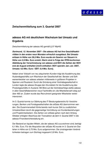 Thumbnail adesso SE Quarterly Report 2007-q3
