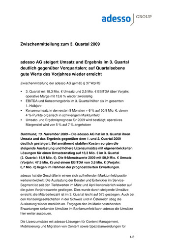 Thumbnail adesso SE Quarterly Report 2009-q3