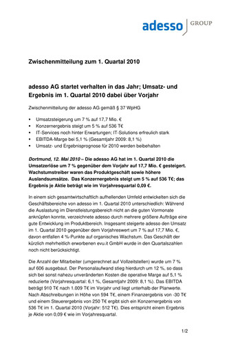 Thumbnail adesso SE Quarterly Report 2010-q1