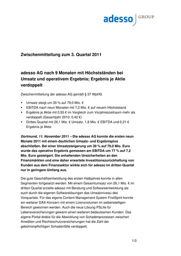 Thumbnail adesso SE Quarterly Report 2011-q3