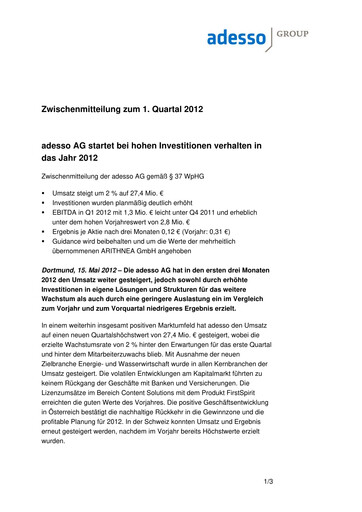 Thumbnail adesso SE Quarterly Report 2012-q1