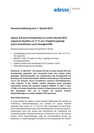 Thumbnail adesso SE Quarterly Report 2015-q1