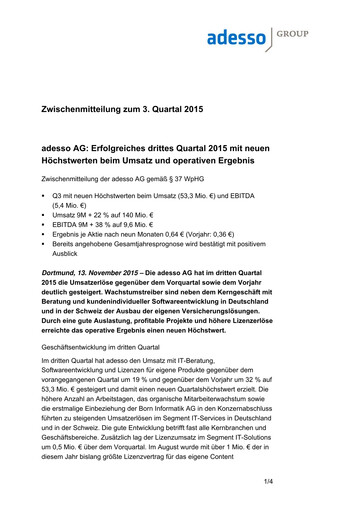 Thumbnail adesso SE Quarterly Report 2015-q3