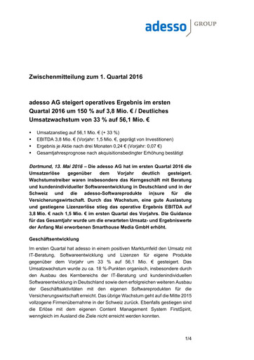 Thumbnail adesso SE Quarterly Report 2016-q1