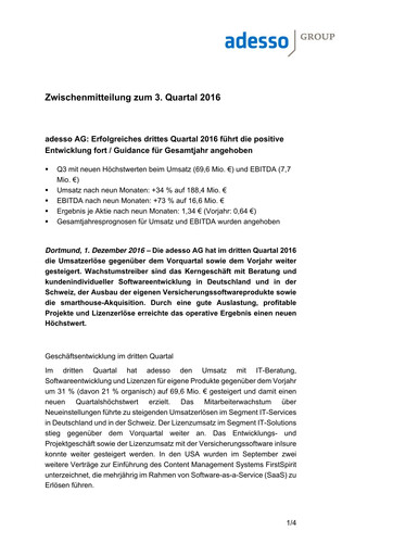 Thumbnail adesso SE Quarterly Report 2016-q3