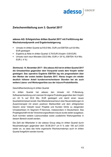 Thumbnail adesso SE Quarterly Report 2017-q3
