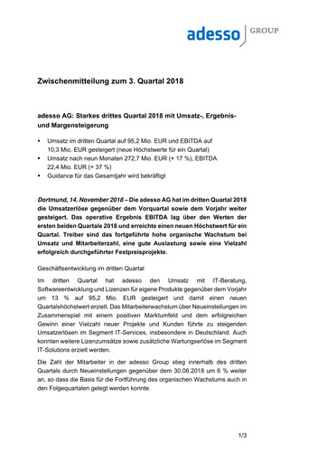 Thumbnail adesso SE Quarterly Report 2018-q3