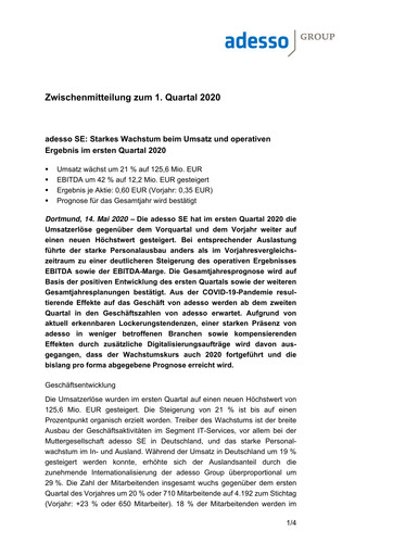 Thumbnail adesso SE Quarterly Report 2020-q1