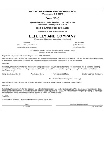 Thumbnail Eli Lilly Quarterly Report 2015-q2