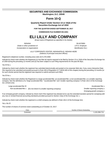 Thumbnail Eli Lilly Quarterly Report 2017-q3