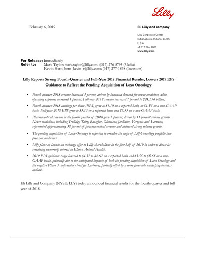 Miniature Eli Lilly Rapport trimestriel 2018-q4