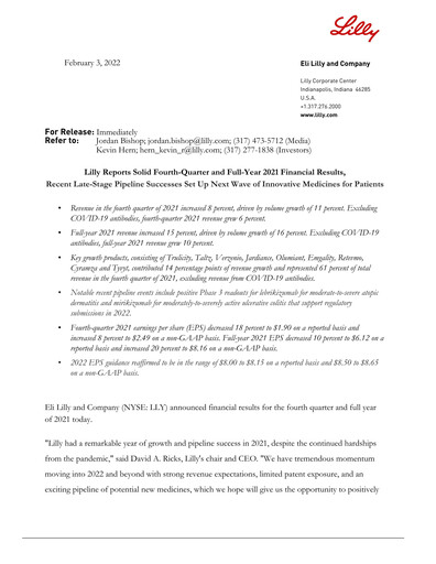 Miniature Eli Lilly Rapport trimestriel 2021-q4
