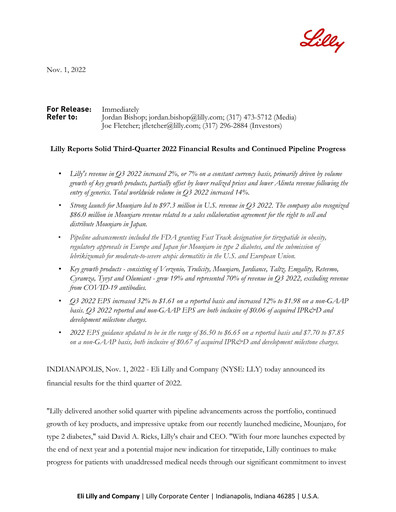Miniature Eli Lilly Rapport trimestriel 2022-q3