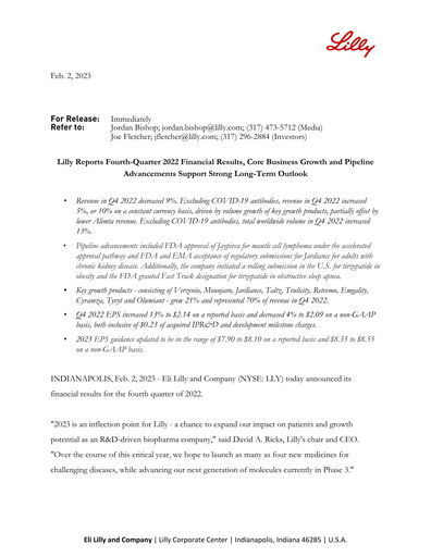 Miniature Eli Lilly Rapport trimestriel 2022-q4