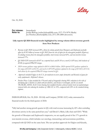 Miniature Eli Lilly Rapport trimestriel 2024-q3