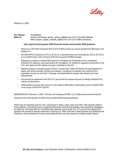 Miniature Eli Lilly Rapport trimestriel 2025-q4