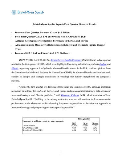 Thumbnail Bristol-Myers Squibb Quarterly Report 2017-q1