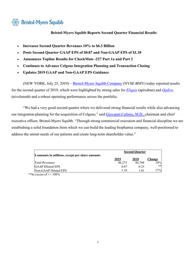 Thumbnail Bristol-Myers Squibb Quarterly Report 2019-q2