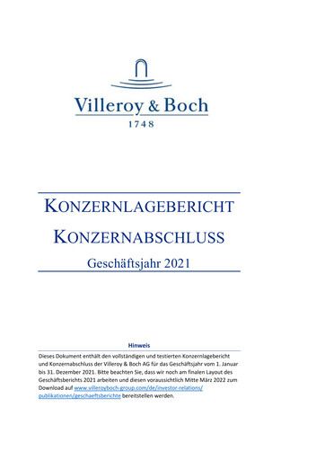 Thumbnail Villeroy & Boch Financial Report 2021