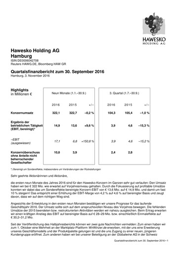 Thumbnail Hawesko Quarterly Report 2016-q3