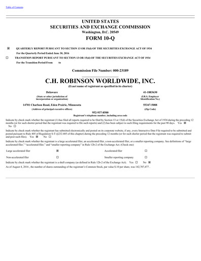 Thumbnail C. H. Robinson Quarterly Report 2016-q2