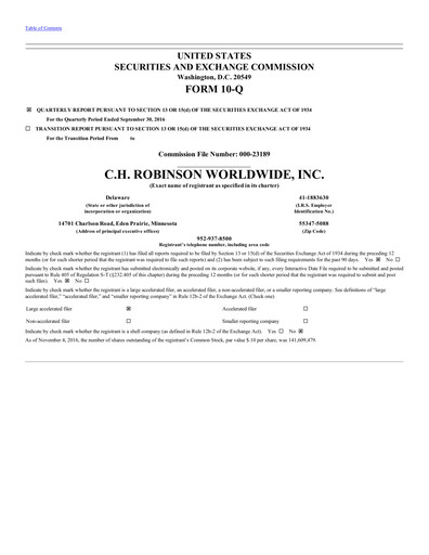 Thumbnail C. H. Robinson Quarterly Report 2016-q3