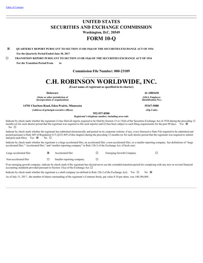 Thumbnail C. H. Robinson Quarterly Report 2017-q2