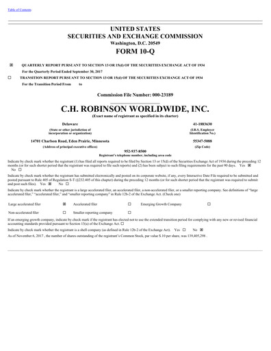 Thumbnail C. H. Robinson Quarterly Report 2017-q3