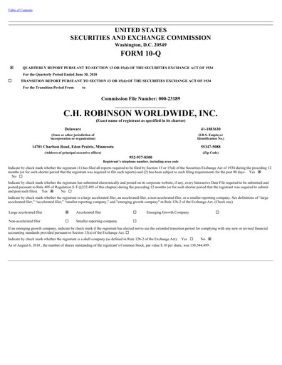 Thumbnail C. H. Robinson Quarterly Report 2018-q2