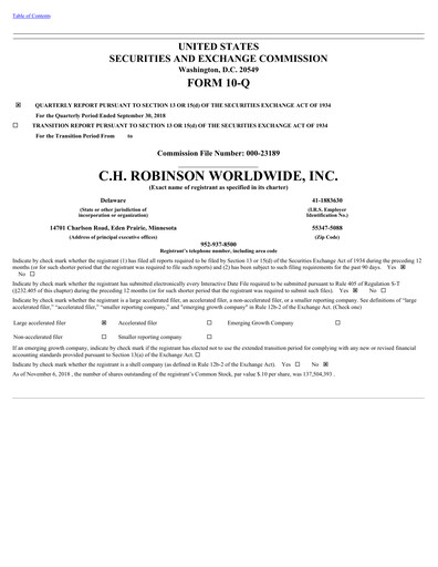 Thumbnail C. H. Robinson Quarterly Report 2018-q3