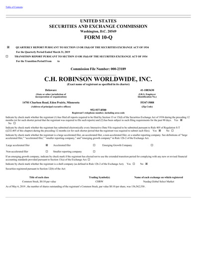Thumbnail C. H. Robinson Quarterly Report 2019-q1