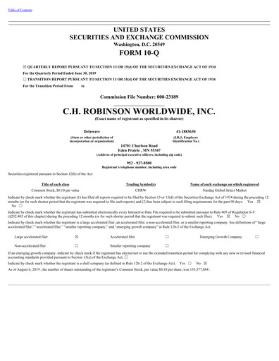 Thumbnail C. H. Robinson Quarterly Report 2019-q2