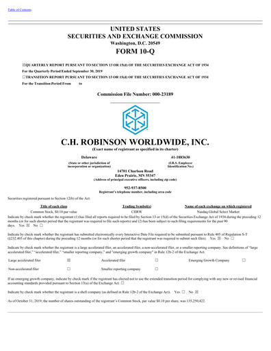 Thumbnail C. H. Robinson Quarterly Report 2019-q3