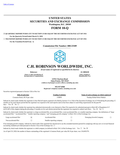 Thumbnail C. H. Robinson Quarterly Report 2020-q1