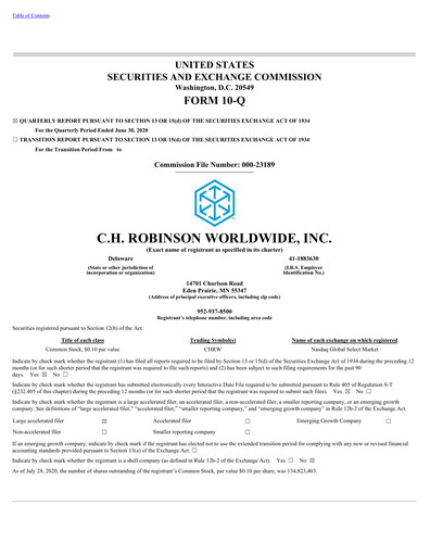 Thumbnail C. H. Robinson Quarterly Report 2020-q2
