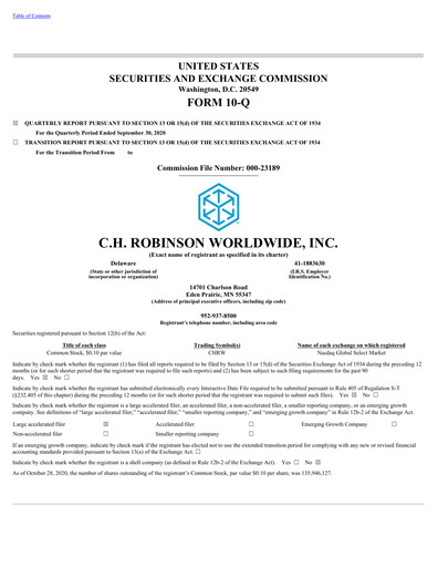 Thumbnail C. H. Robinson Quarterly Report 2020-q3