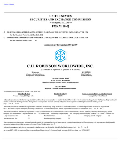 Thumbnail C. H. Robinson Quarterly Report 2022-q1